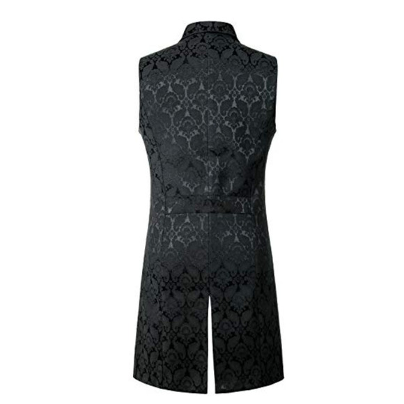 NWT Zeroyaa Black Jacquard Double-Breasted Vest Tailcoat L Gothic Steampunk - Picture 2 of 9